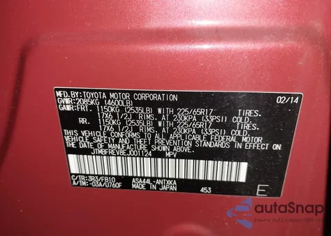 2014 Toyota Rav4 Le from USA, damaged, VIN JTMBFREV8EJ001124